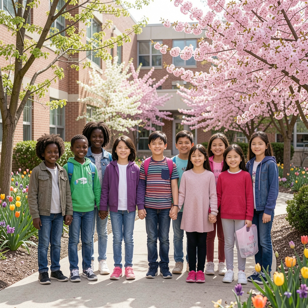 A diverse group of smiling children